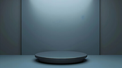 Minimalistic studio setup with a circular platform under soft lighting, ideal for product photography