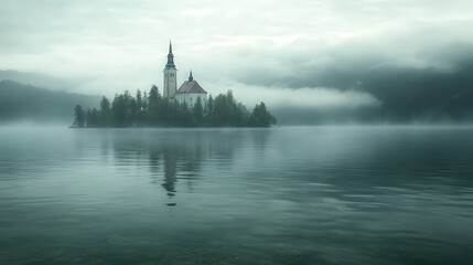 Obraz premium Lake Bled in Slovenia, with its lone island church and medieval castle, creates a perfect postcard view.