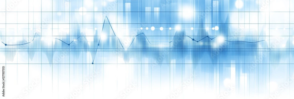 Poster abstract blue digital analytics background, vector graph with data points and grid pattern