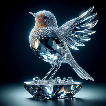 A beautiful crystal bird whose whole body is gleaming with jewel