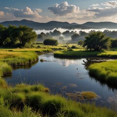 sunset over the river
