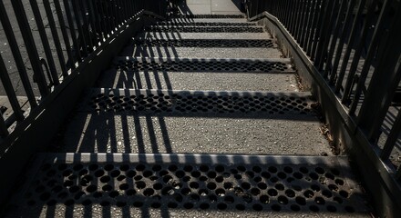 Metal Staircase with Shadows Creating a Striking Visual Pattern