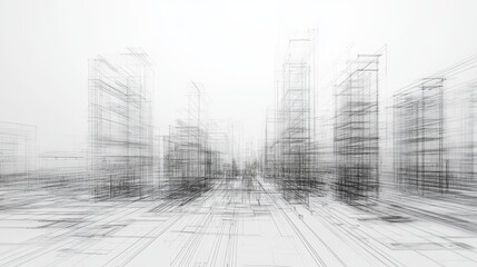 Fototapeta premium Wireframe Cityscape Design - Abstract wireframe of a modern city, showcasing architectural design and urban planning concepts