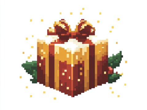 Pixelated holiday gift with glittering effect, great for gamer or tech enthusiast.