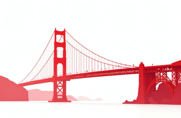 Fototapeta premium silhouette of a bridge, a bridge similar to Golden gate, red silhouette isolated on white background