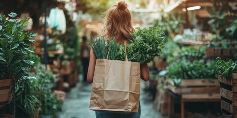 Empowered choices in using recyclable bags for a minimalist lifestyle showing eco-conscious shopper at a farmer’s market : Zero-Waste Lifestyle