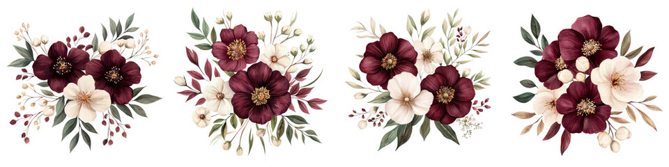 Obraz premium Elegant floral bouquet arrangements featuring a mix of burgundy peonies blush roses and delicate white blooms set against a serene background These lush