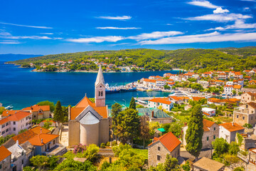 A beautiful view of the Franciscan Monastery and the main church in Sumartin, Brac Island, Croatia,...