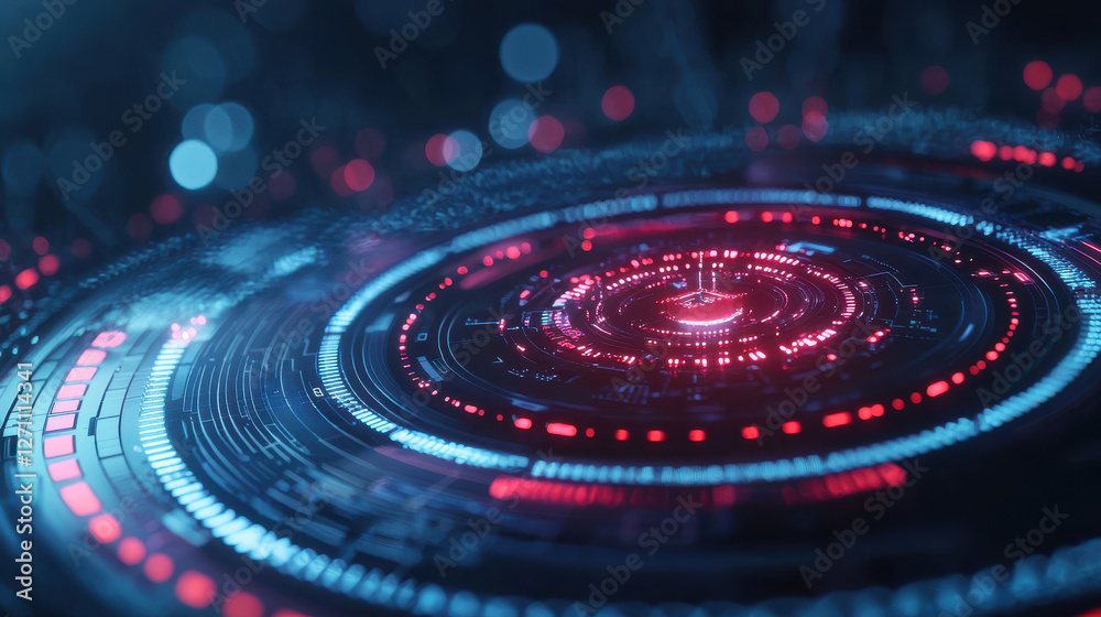 Poster data processing system, futuristic digital abstract design with glowing circles and lines