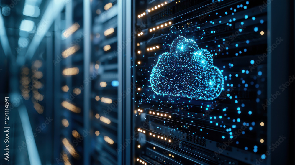 Poster data processing system, holographic cloud data processing visualization in server room