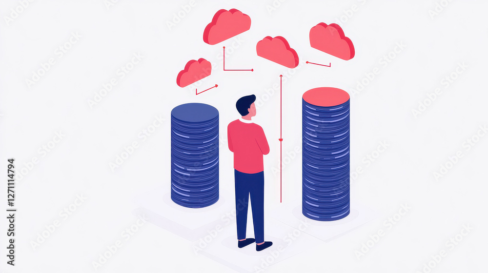 Poster data processing system, data management and cloud storage concept with person analyzing
