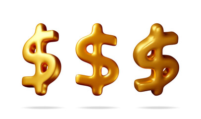 3D USA dollar symbol Isolated on white. Render American financial sign. Yellow golden shiny icon of money dollar. Profit, richness, wealth. Money currency US cash label. Vector illustration