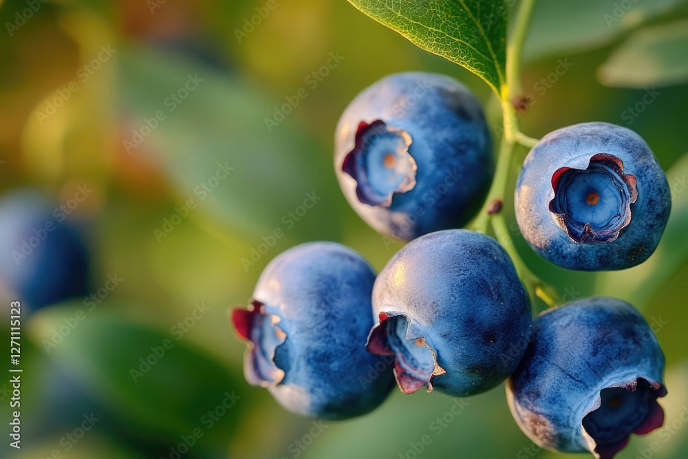 Poster A cluster of ripe blueberries hangs from a tree branch, ready for picking