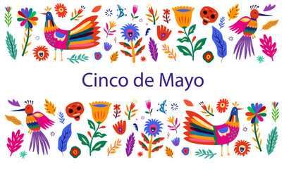 Beautiful vector illustrations with design for Mexican holiday 5 may Cinco De Mayo. Vector template with traditional Mexican symbols. Mexico illustrations