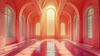 Obraz premium Coral hall sunlit interior design backdrop