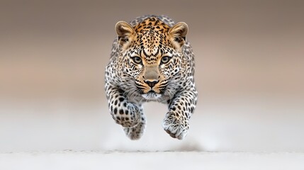 Obraz premium Leopard in mid-air, safari, running, wildlife photography