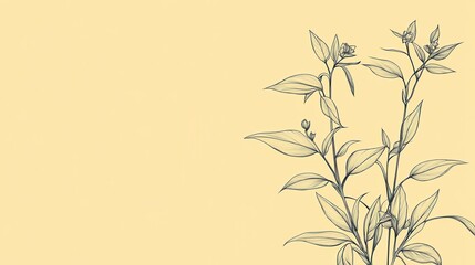 Naklejka premium Elegant Line Drawing Of Blooming Branch With Leaves