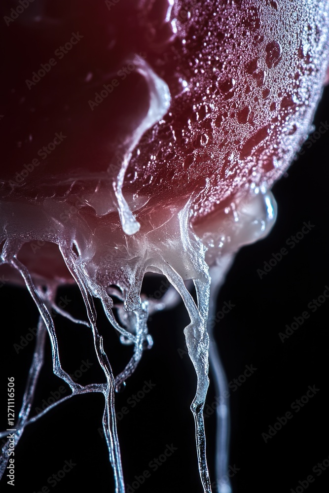 Poster a detailed view of a flower with water droplets glistening on its petals, perfect for use in editori