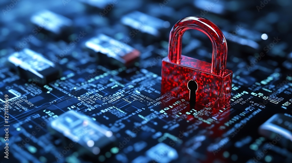 Poster Digital Lock Symbolizing Cybersecurity and Data Protection on a Computer : Generative AI