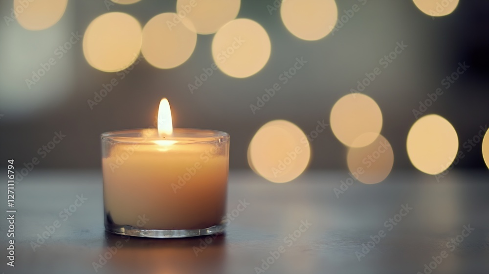 Aufkleber Aromatic candle flickering softly amidst a glow of outoffocus lights in a cozy setting : Generative AI