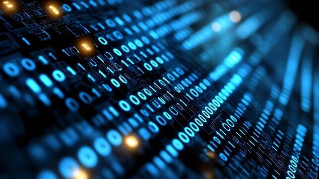 Stream of binary code flowing through digital space representing technology and data : Generative AI