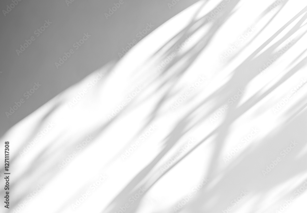 Poster Isolated soft shadows overlay of leaves through a window on a wall. Transparent background. Black shadow brush. Generative ai