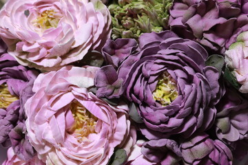 Close-Up of Handmade Marshmallow Flowers in Pink and Purple Tones