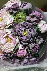 Close-Up of Handmade Marshmallow Flowers in Pink and Purple Tones