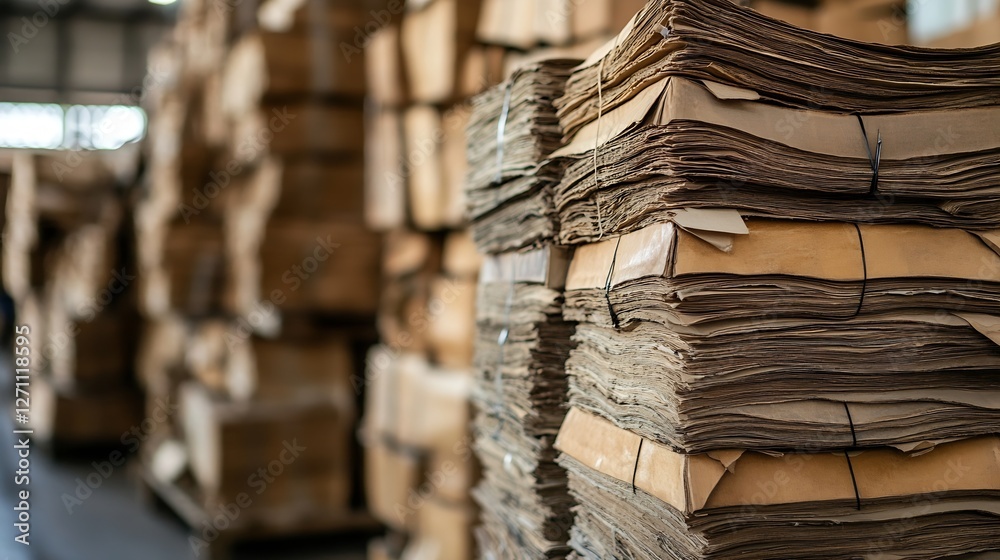Poster stacks of old yellowed paper documents in a storage area showcasing an organized archival system : g