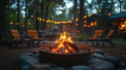 Outdoor summer fire pit gathering with marshmallows roasting and friends sharing stories
