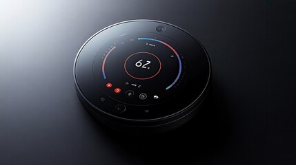 touch screen interface, sleek circular design, and intuitive controls for home temperature management.