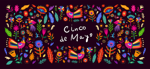 Beautiful vector illustrations with design for Mexican holiday 5 may Cinco De Mayo. Vector template with traditional Mexican symbols. Mexico illustrations
