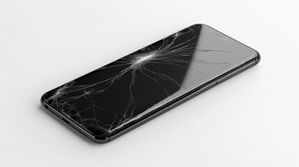 crack screen mobile phone isolated on white background