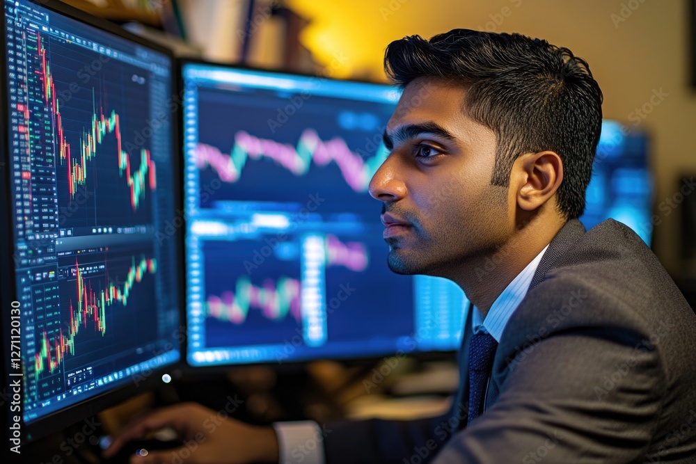 Poster a person seated in front of two computer monitors, likely working or gaming