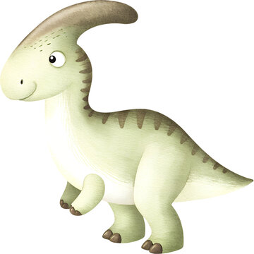 cute green parasaurolophus dinosaur standing clip art preview