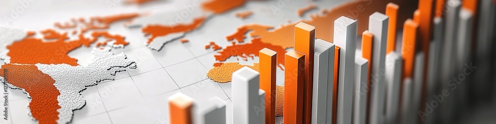 Fototapete A map showing global navigation paths marked with orange arrows