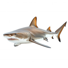 A bull shark with a stout muscular frame isolated on transparent background.PNG