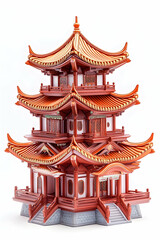Naklejka premium Intricate red pagoda on white background for cultural tourism and travel concepts