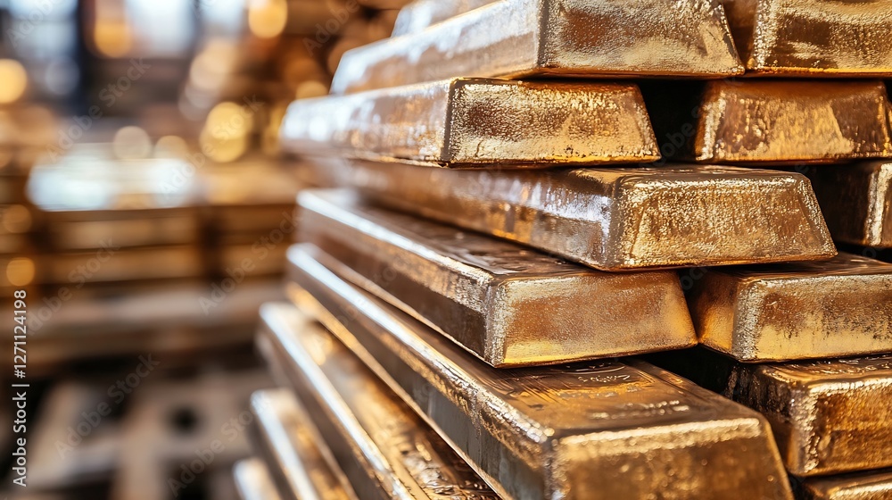Aufkleber stacks of shimmering gold bars in a luxury vault showcasing wealth and prosperity : generative ai
