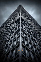 Low angle shows a building with a cloudy sky; could be used for finance websites