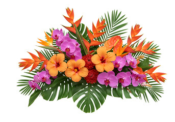 Obraz premium Tropical Floral Arrangement with Vibrant Colors isolated on white
