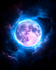 Obraz premium Majestic moon glowing brightly amid wispy clouds in night sky, for celestial themes