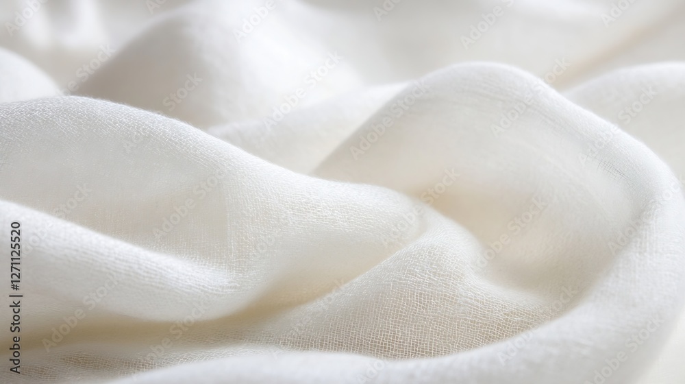 Fototapete Close Up of a Soft and Flowing White Fabric Textiles with Smooth Textures and Delicate Drapery : Generative AI