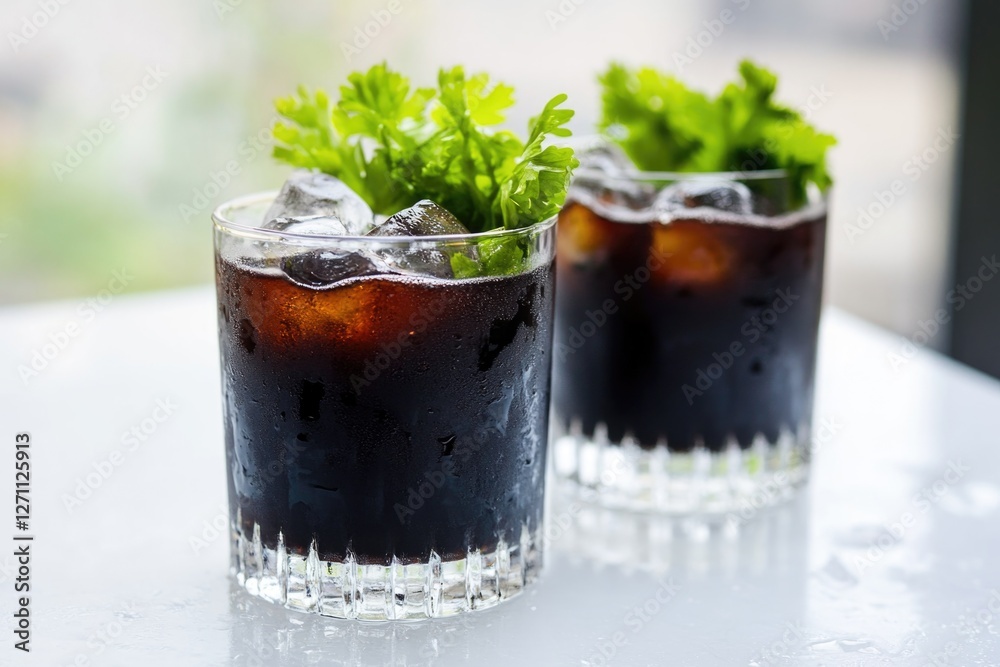 Aufkleber refreshing drink served with ice and garnishes on a table