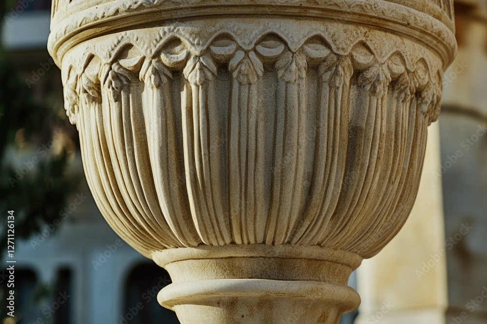 Poster A detailed view of a decorative vase resting on a pedestal, suitable for use in editorial or commercial contexts