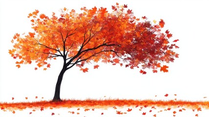 Fototapeta premium Vibrant autumn tree artwork nature scene digital clipart colorful leaves artistic design