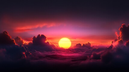 Fiery Sunset Above the Clouds: A Celestial Panorama