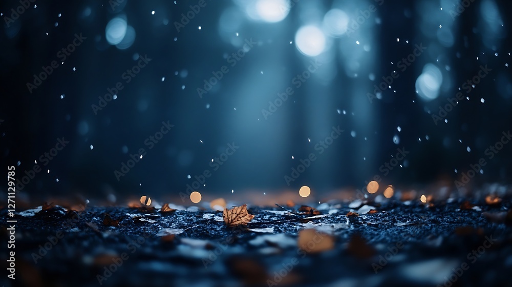 Poster CloseUp of Fallen Leaves and Raindrops Creating a Mysterious Forest Scene : Generative AI