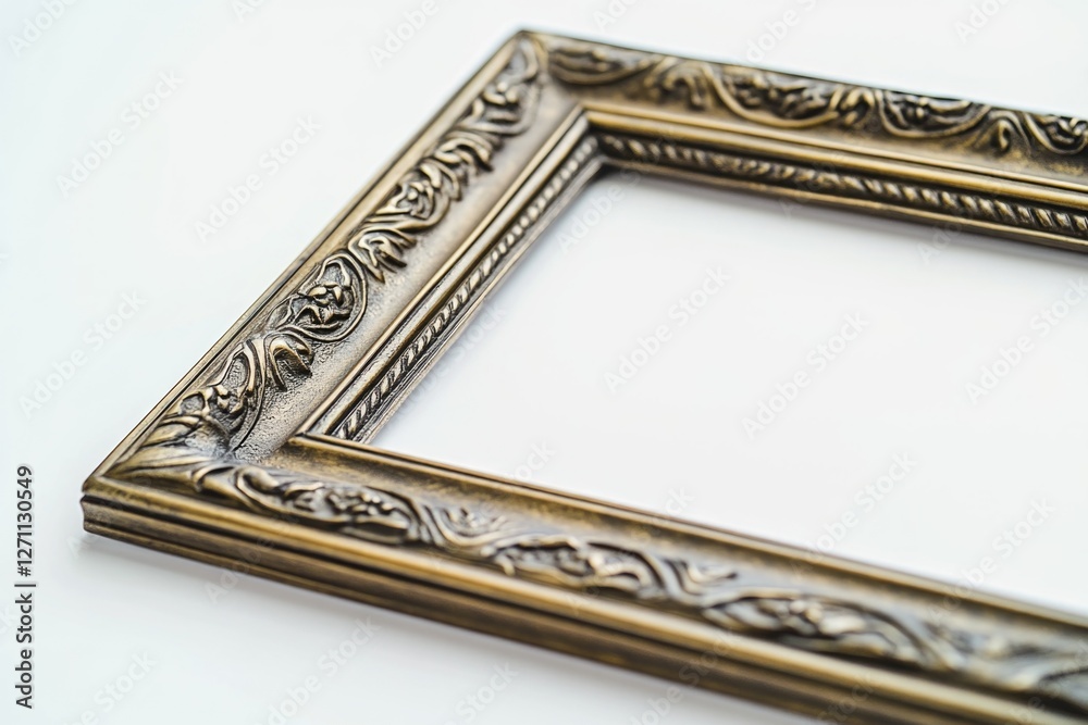 Poster a close up shot of a picture frame on a table, with intricate details and textures