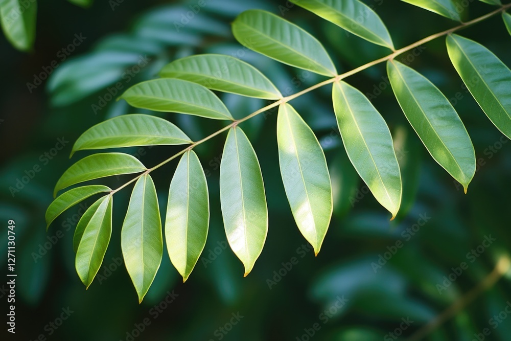 Poster a detailed view of a leaf on a tree branch